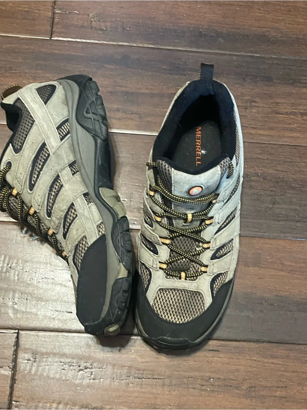Merrell Men’s Gray and Black Hiking Boots with Tan Accents